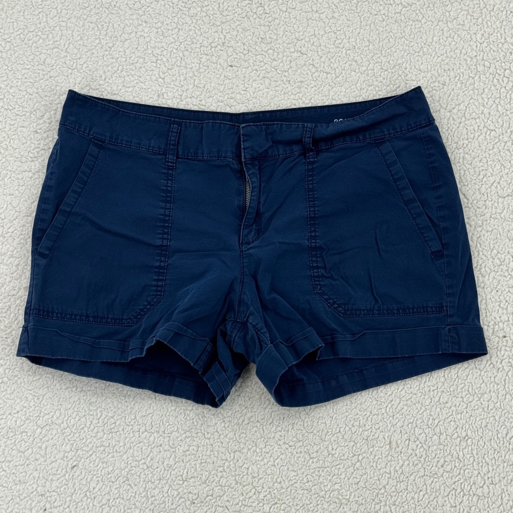 a.n.a Navy Blue Chino Utility Shorts Women Size 14 Mid Rise Cotton Stretch